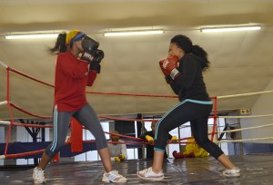 FIST TO FIST: Nodumiso Gwala takes Lungile Duma on during practice. Photo: Pheladi Sethusa 