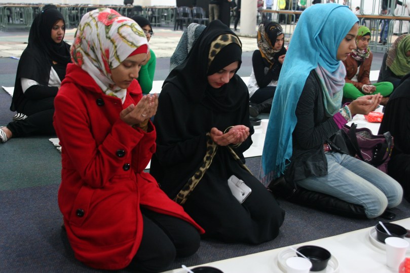 Allahu Akbar: Muslim students pictured at the University of Johannesburg, reciting a sunset prayer before breaking fast on Tuesday evening. The Wits and UJ Muslim student associations broke their fast together at a Ramadan Iftar dinner. Photo: Caro Malherbe