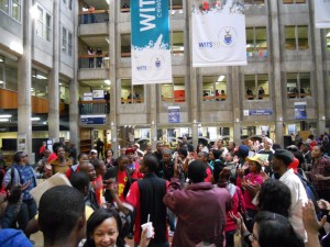 Students gathered at Senaate House concourse for the rally. Picture: Pheladi Sethusa 